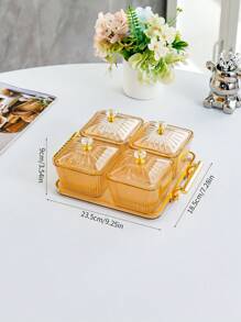 1pc Grid Design Candy Box With Lid And Tray, Dustproof Plastic Cream-Colored Fruit Tray For Living Room Coffee Table, Snacks & Dry Fruits Platter - Champagne - View 14
