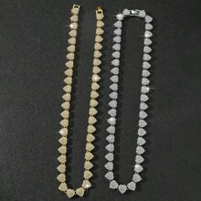 1 pieza Collar de cadena con corazón enjoyado de lujo y exquisito en estilo hip-hop - amar - Ver 7