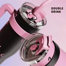 1個1200毫升大容量不鏽鋼真空保溫杯,帶蓋和吸管,適用於飲用水,冰茶或咖啡[黑色] - 黑色 - 查看 2