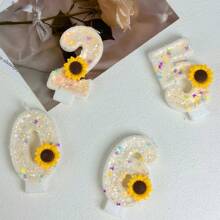 1 pieza Vela decorativa de pastel hecha a mano Vela en forma de dígitos del 0 al 9 Vela de cumpleaños Velas con decoración de flores girasoles para crear ambiente, Navidad