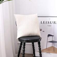 1/2 件米色天鹅绒波浪条纹抱枕套,方形靠垫套,节日家居装饰枕头,柔软舒适的面料,现代沙发、卧室、宿舍装饰 - 米色 - 查看 5