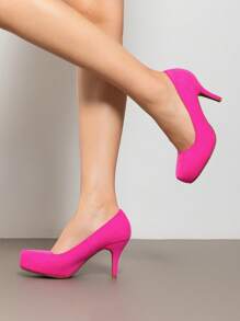 Women's Heels New Low Stiletto Round Toe Platform Pumps For Women - Red Violet - View 4