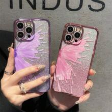 款式時尚的漸變色蝴蝶柔軟手機殼(適用於多種華為及荣耀手機型號,中文清單提供),電鍍防墜防摔保護殼,專為女性量身打造 - 電鍍閃粉 銀色+彩繪蝴蝶 - 查看 8