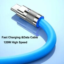 120W 6A USB 转 Type C 超快速充电线兼容三星 Redmi POCO OPPO VIVO 高速 USBC 手机充电器线数据 USB C 线锌合金充电线适用于汽车 USB C Type-C 液态硅胶充电和数据线 - 藍色 - 查看 5