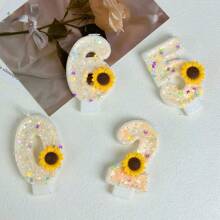 1 pieza Vela decorativa de pastel hecha a mano Vela en forma de dígitos del 0 al 9 Vela de cumpleaños Velas con decoración de flores girasoles para crear ambiente, Navidad