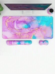 1套桌上/筆電辦公室使用的舒適組合,包括橡膠記憶泡沫機械鍵盤墊,記憶泡沫滑鼠腕墊,90 * 40大桌面橡膠防滑布面滑鼠墊,防水圓形杯墊 - 彩色 - 查看 3