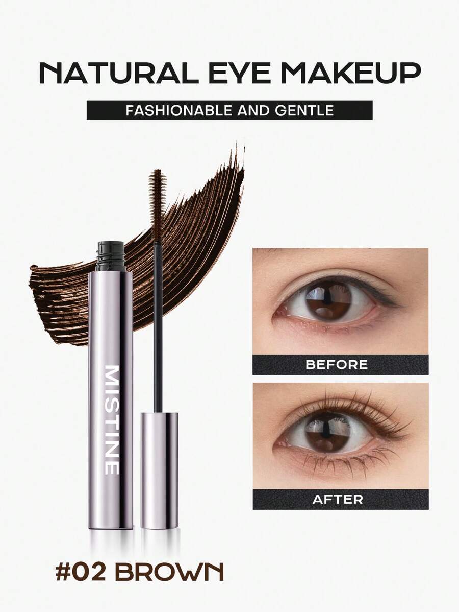 MISTINE 防水黑色濃密纖長睫毛膏,24小時捲翹、拉長、加密,不結塊不脫妝,自然棕色,含量5克1支裝