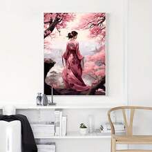 1枚帆布牆藝現代印花海報,櫻花女孩風景帆布壁畫,女孩櫻花畫作,浴室藝術壁畫,臥室辦公室客廳牆壁裝飾,春季裝飾家居裝飾 不含相框 - 粉色 - 查看 5