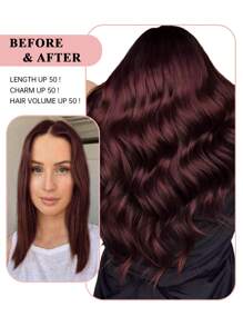 24-Inch Burgundy Invisible Wire Hair Extensions, Adjustable Transparent Wire, 4 Safety Clips, Women's Long Wavy Synthetic Fiber Wig, Suitable For Halloween Parties And Daily Use - Burgundy - View 8