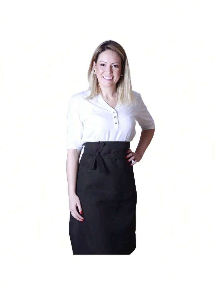 Avental Curto com Bolso Tecido Gabardine