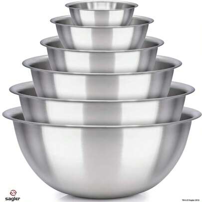 HOME IT Mixing Bowl Set Of 6 - Stainless Steel - Polished Mirror Kitchen Bowls - Set Includes ¾, 2, 3.5, 5, 6, 8 Quart - Ideal For Cooking & Serving - Easy To Clean