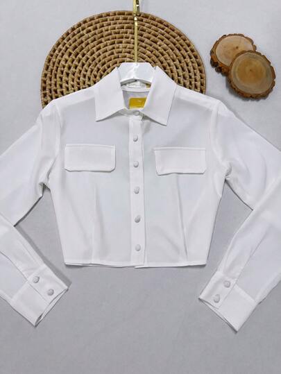 Camisa Cropped Manga Longa Com Botões Forrado