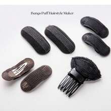 1 件棕色/黑色刘海蓬松发型制作器，隐形蓬松发垫海绵夹，适合女性日常佩戴发饰、美发工具
