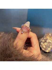 1pc New Fashion European & American Style Geometric Chain Ring Six-Pointed Star Design Adjustable Open Ring - Silver - View 4