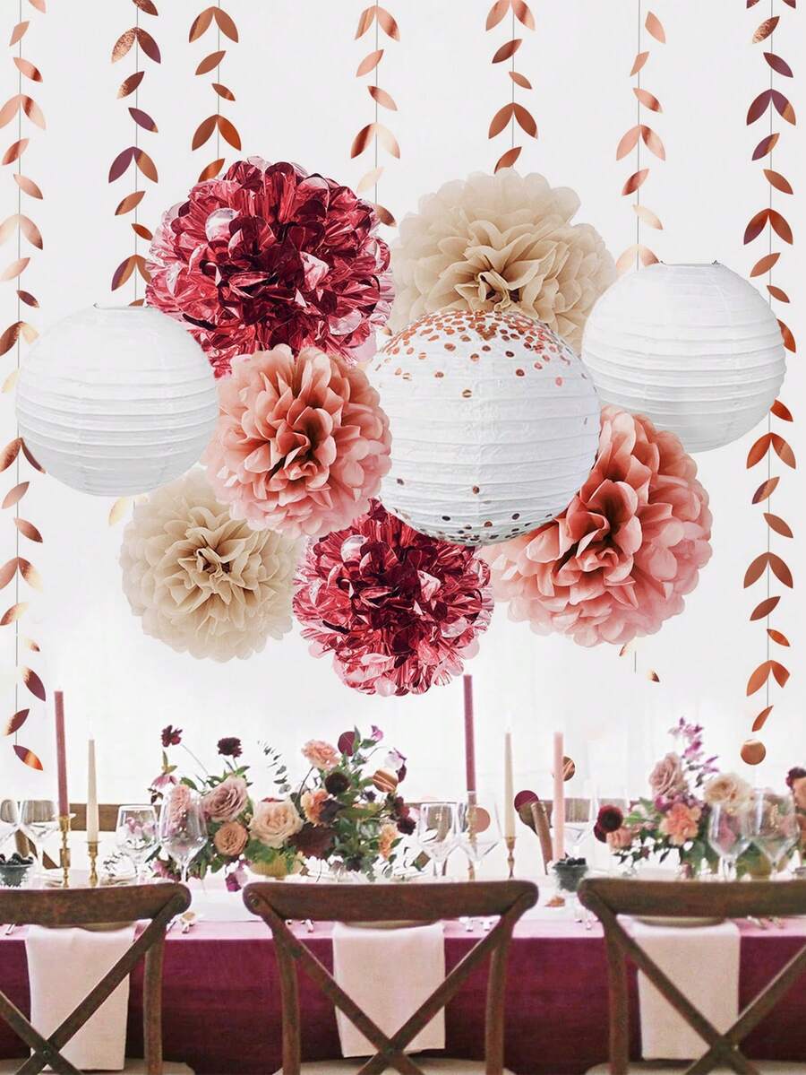 11pcs Paper Lantern Set, Rose Gold Birthday Party Decorations - Rose Gold - View 1