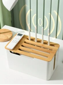 1入組帶插座的路由器收納盒,適用於插頭板,電源/數據電纜,充電器,適合桌面使用,白色矩形,有/無竹蓋,適用於無線wifi,電視盒,光纖調制解調器裝置 - 白色 - 查看 10
