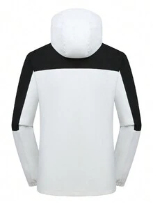 YOMEGO Nam nhẹ thoáng khí Colorblock có mũ trùm đầu ngoài trời chống gió Áo khoác mềm chống nước, thoải mái và khô ráo với khả năng thông gió tuyệt vời, thích hợp cho mùa xuân, mùa hè và mùa thu đạp xe ngoài trời, đi bộ đường dài, cắm trại và leo núi. - Đen và trắng - Xem 2