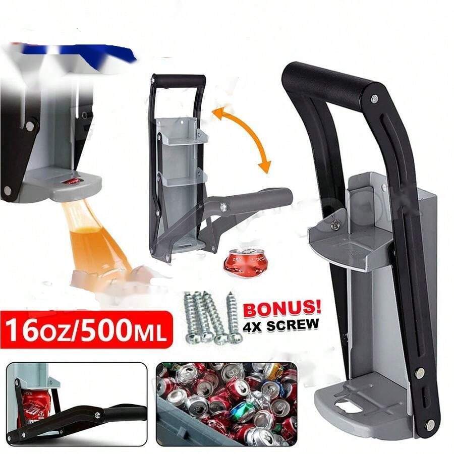 1pc Wall-Mounted Hand Pull Can Plastic Bottle Crusher Can Opener Innovative Bottle Opener. - Multicolor - View 1