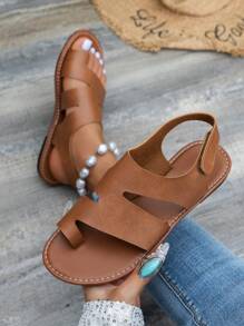 女士时尚夏季分趾凉鞋，柔软舒适防滑，户外沙滩室内平底拖鞋 - 棕色 - 查看 3