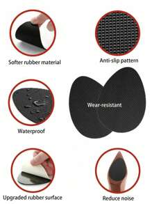 4片装防滑耐磨鞋底保护贴，静音高跟鞋保护膜，自粘式无损前脚掌垫 - 黑色 - 查看 6