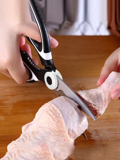 1pc Stainless Steel Kitchen Scissors - Black, Multipurpose Sharp Scissors With Strong Cutting Force Suitable For Cutting Foods Like Chicken Bones