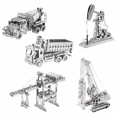 Modelo de Montagem Metálica 3D, Quebra-cabeça de Fivela de Aço Inoxidável DIY, Modelo de Veículo de Engenharia, Sem Necessidade de Cola, Presente de Aniversário, Decoração, Caminhão Basculante, Caminhão Betoneira, Pega de Parede Contínua, Modelo de Sonda de Poço de Petróleo, Modelo de Guindaste de Cais