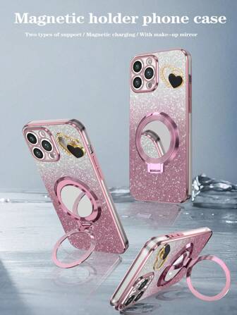 Mirror+Phone Case With Stand, Anti-Fall New Electroplating Technology, Compatible With Apple 11/12/13/14/15promax, Samsung S22/23/24+Ua04/A05/A14/A15/A24/A25/A34/A54s, Xiaomi, Oppo, Vivo, Redmi13c+Full Range Of Phone Cases