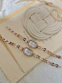 1 chiếc đồng hồ đeo tay phong cách Pháp thời trang thanh lịch bằng ngọc trai và xà cừ với vòng tay đính đá Rhinestones dành cho phụ nữ, cổ điển & sang trọng, đồng hồ thạch anh chống nước, hoàn hảo cho cuộc sống hàng ngày, tiệc tùng, ngày lễ và làm quà tặng - Vàng - Xem 5