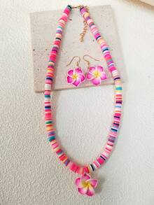 Turquoise Flower Necklace Earring One Set Beach Boho Jewelry For Women - Boho Jewelry Set - View 4