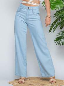 Women Pants - 淺色水洗藍 - 查看 1