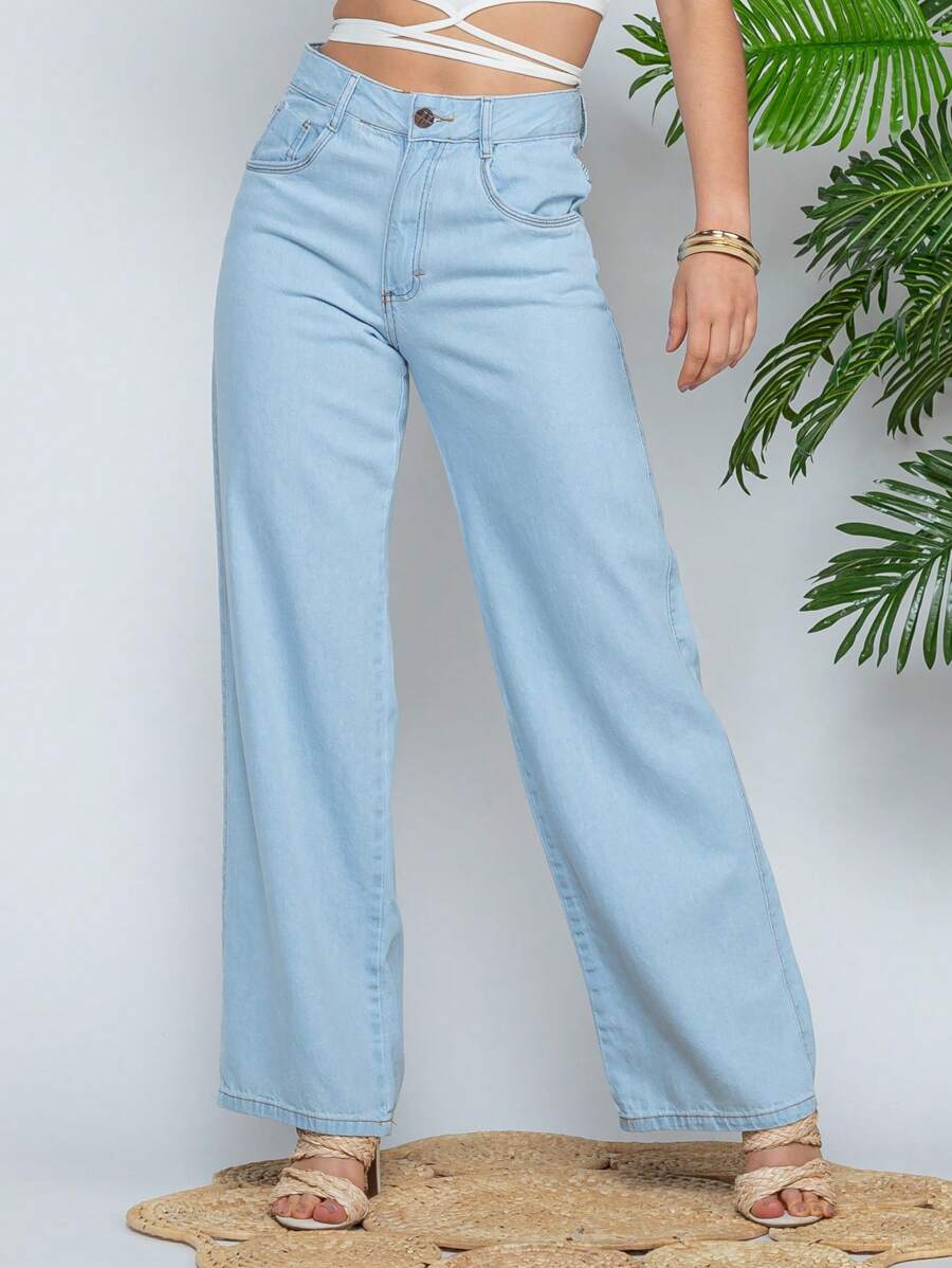 Women Pants - 淺色水洗藍 - 查看 1