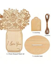 "Heartfelt"優雅木製花束裝飾工藝品 - 表達母親節、妻子、情侶生日和紀念日最好的禮物選擇 - 米色 - 查看 7