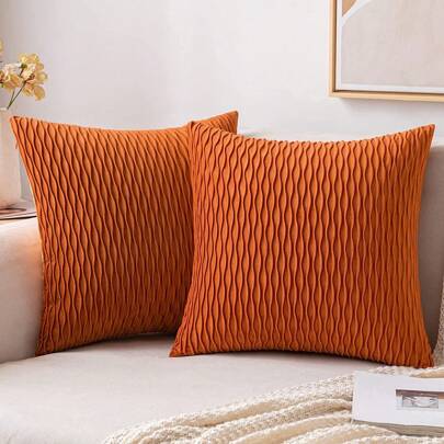 1/2pcs Halloween Orange Velvet Wavy Striped Pillow Cover, Square Cushion Case, Holiday Home Decor Pillowcase, Soft Comfortable Fabric, Modern Decorative Sofa, Home Bedroom, Dorm Use