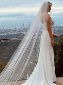 1pc Cathedral Length 3 Meter Simple Plain Soft Tulle Wedding Bridal Veil With Metal Comb For Wedding Party White Ivory Fall Clothes For Women