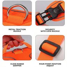 具有按摩設計的反光狗胸背帶,可調節軟質牛津布寵物安全帶,內部網眼布料,易於控制,適合步行,旅行等。附1入直徑1.2cm * 1.5m狗繩,鈴鐺和發光吊飾,適用於小型,中型和大型狗狗 - 橘色 - 查看 6