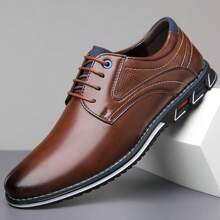 Zapatos casuales formales de PU sólido en TALLA GRANDE para hombre, resistentes al desgaste y con cordones antideslizantes, calzado diario de oficina para hombre