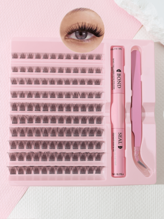 W01 8-16mm D Curl Lash Extension Kit With Lash Bond And Seal Glue Clusters Eyelashes Makeup Tools DIY Lashes Extension Kit For Gluing Lashes Lash Clusters Kit, Lashes, Eyelashes, Fake Lashes