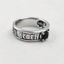 Anillo Innovador 'hasta Que La Muerte Nos Separe' Con Cráneo Incrustado Con Pedrería, Joyería Masculina Estilo Punk Europeo Y Americano