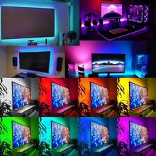 1 Roll Of Wireless Controlled RGB LED Strip Light With Multiple Colors To Choose From,Flexible LED That Can Change Color With Music,USB Powered 30 Leds/M Decorative Lights,Easy To Install,For TV And Computer Backlight Decoration (Without Remote Control,Scan The QR Code On USB To Download The App) - Color - View 3