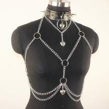 1pc Women's Fashionable Sexy Leather Chain Rivet Punk Body Chain Harness - Black and White - View 2