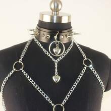 1pc Women's Fashionable Sexy Leather Chain Rivet Punk Body Chain Harness - Black and White - View 4