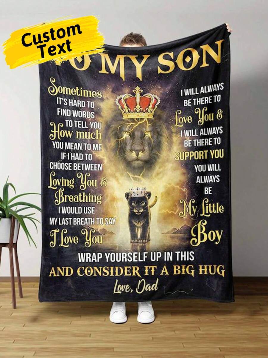 1入組針對我的兒子定制的獅子絨毯,在爸爸和媽媽的毯子禮物中,定制兒子禮物,定制毯子,生日絨毯禮物給兒子,畢業禮物給兒子,定制名字毯子,個性化禮物給兒子,來自父母的婚禮禮物,柔軟舒適的毯子,適合臥室床、沙發、辦公室多用途披毯、戶外露營旅行、溫暖舒適的兒子毯子,非常適合擁抱、野餐和放鬆時刻 - 彩色 - 查看 1