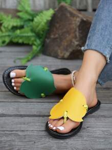 Fashionable & Versatile Women's Open Toe Beach Sandals With Rounded Toe, Flat And Slip-Resistant Sole - Yellow - View 6