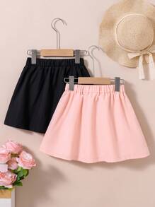 Conjunto de falda plisada de 2 piezas de color sólido para niña - Multicolor - Ver 7