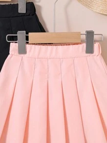 Conjunto de falda plisada de 2 piezas de color sólido para niña - Multicolor - Ver 4