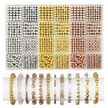 1 Caixa de 24/32 Bolas de Posicionamento CCB em Grelha, Conjunto de Contas Espaçadoras, Várias Contas para Pulseira, Contas de Corda Redonda, Contas em Forma de Estrela, Contas Douradas para Joias DIY