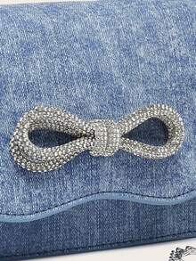 Túi cầm tay dự tiệc bằng da PU sáng bóng đính nơ đính đá Rhinestone Túi đeo vai đeo chéo Túi xách dự tiệc dùng cho ngày lễ tình nhân - Màu xanh lam - Xem 5