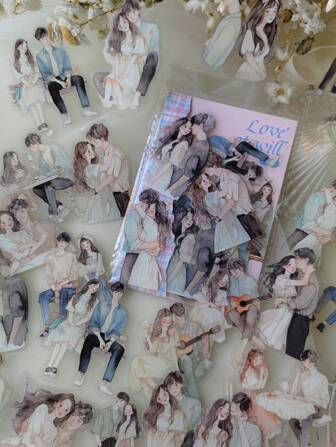 1 Pack Of 30pcs Cartoon Love Theme Pet Stickers For Diy Collage Decoration Back To School