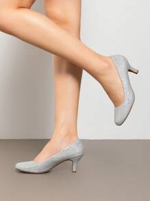 Women's Low Heel Court Pumps Solid Color Elegant Bridal Wedding Shoes - Bạc - Xem 4