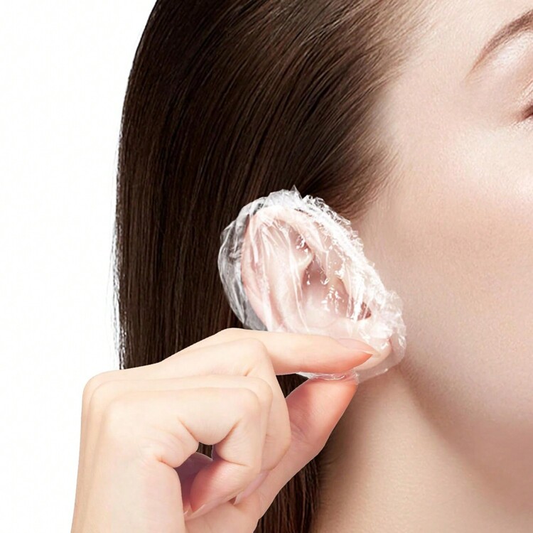 50 件一次性淋浴耳罩，防水塑料耳帽，耳浴帽，用于染发万圣节冬季配饰 - 白色 - 查看 1